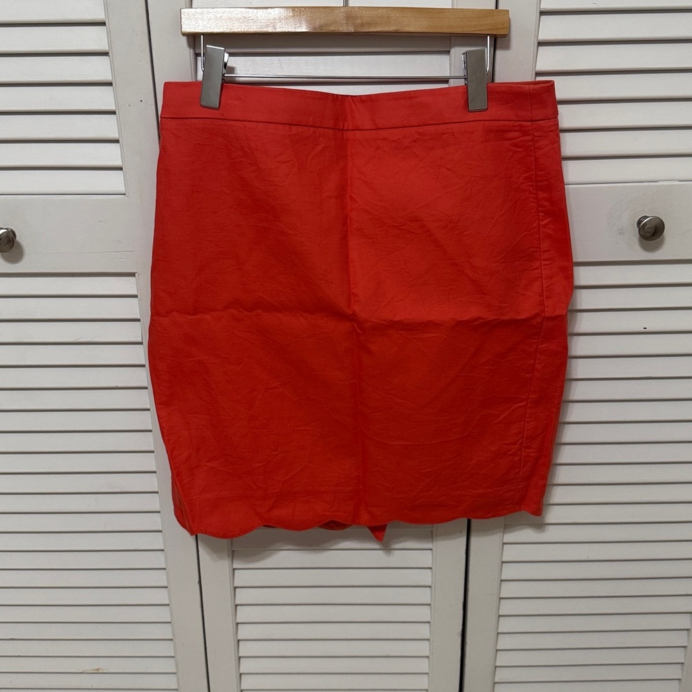 J Crew Vibrant Coral Mini Skirt Scalloped Edges